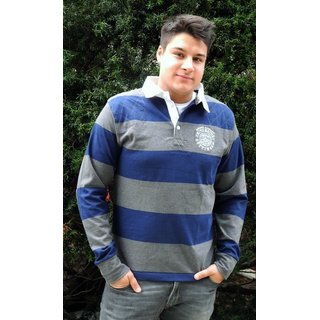 Unisex Rugby Shirt Navy with Dark Grey Marl Stripe  S