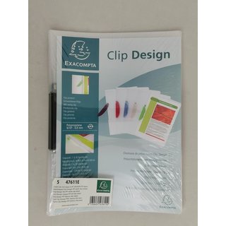 5-er-Pack Klemmmappe aus PP mit Clip-Design transparente Mappe mit schwarzem Clip