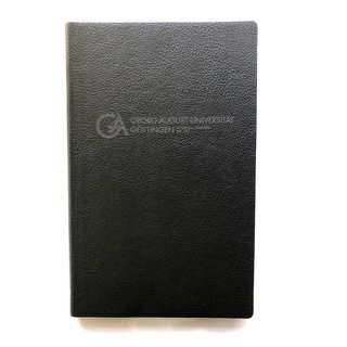 Notizbuch Brunnen A5 dotted mit Uni-Logo schwarz mit pinkem Rckenrand